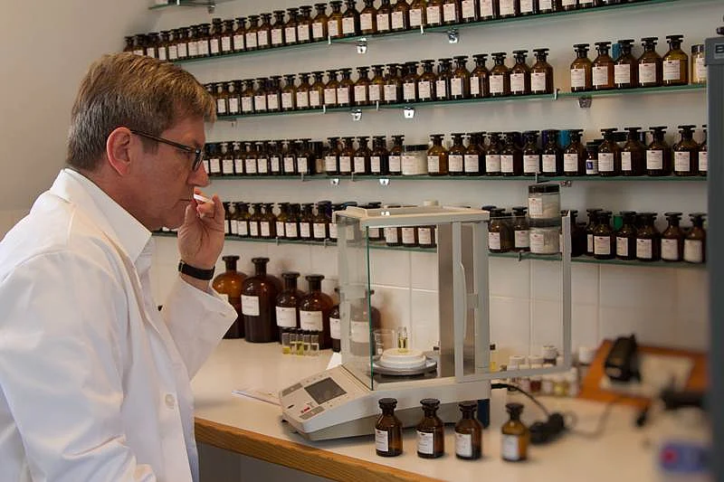 John Stephen in the midst of making a bespoke perfume