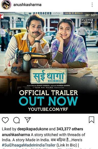 Deepika Padukone’s reaction to Anushka Sharma’s ‘Sui Dhaaga’ trailer finally puts the tiff to rest?