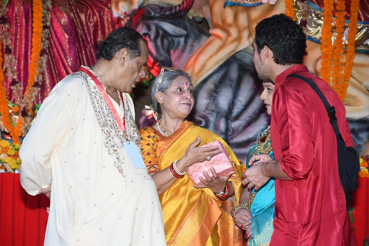 Jaya Bachchan with Ayan Mukerji at Durga pandal. Photo by Viral Bhayani