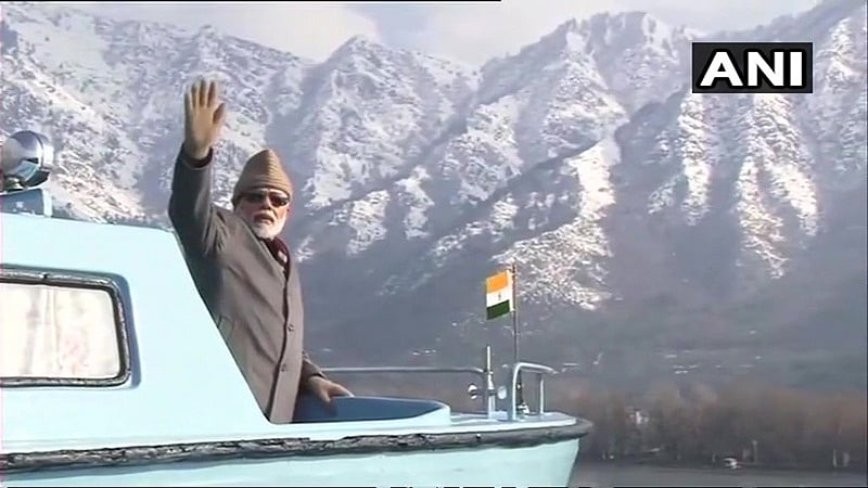 PM Narendra Modi waves at ‘imaginary friends’ during his boat ride in Dal Lake?