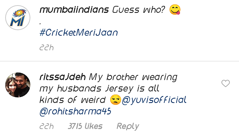 Brother wearing husband’s jersey! Ritika Sajdeh has the weirdest reaction on Yuvraj wearing hubby Rohit’s MI jersey