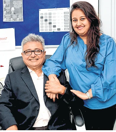 Rajen Shah along with his daughter who is like any other employee at the company. PICS B L SONI Installation of the company’s product in one of the residential premises