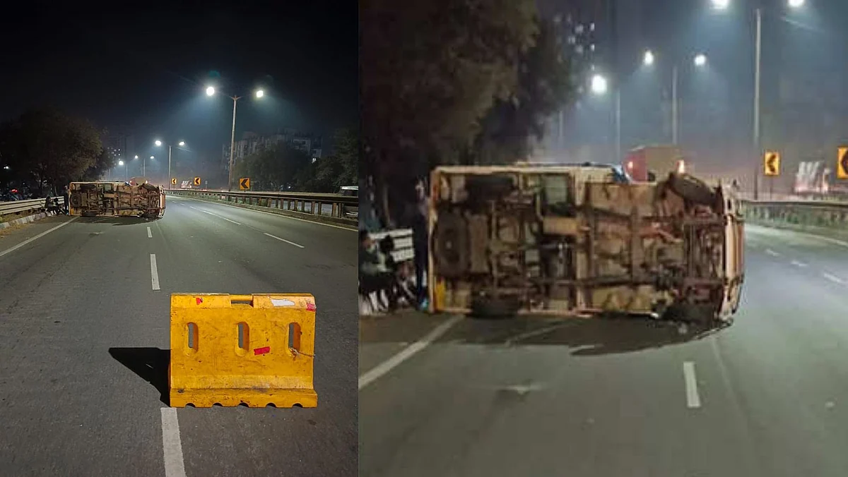 Pune : नवले पुलावर आणखी एक अपघात; चार जखमी
