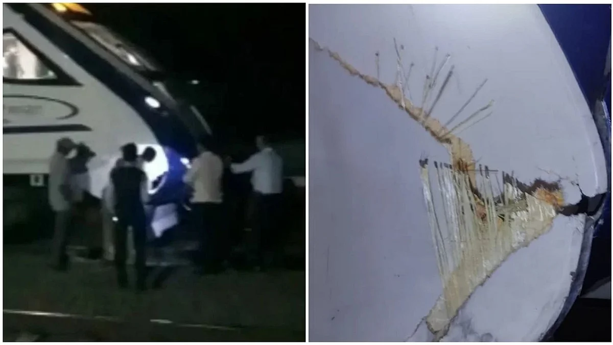 Vande Bharat Express Accident : पुन्हा एकदा वंदे भारत एक्स्प्रेसचा अपघात; गुरांना धडकल्याने समोरच्या भागाचे नुकसान