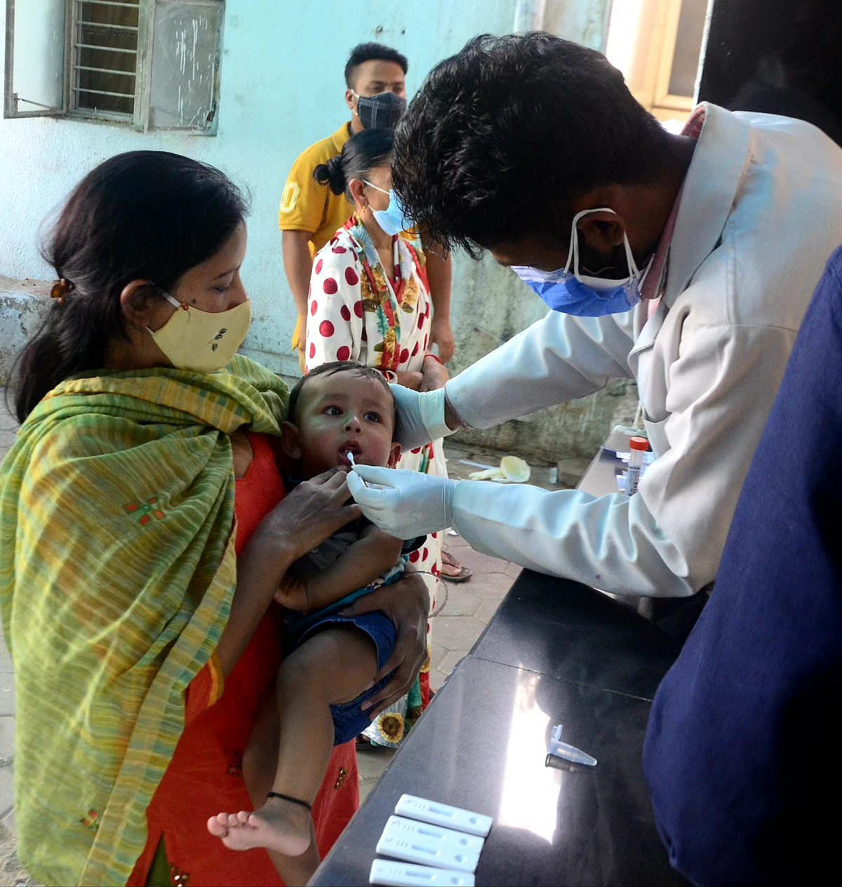 A child's sample being collected for testing on Tuesday.