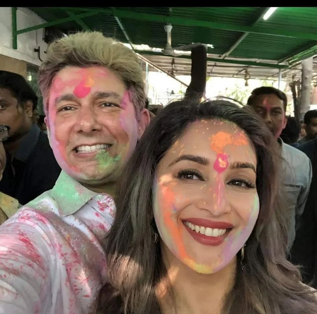 Madhuri and her husband celebrate Holi