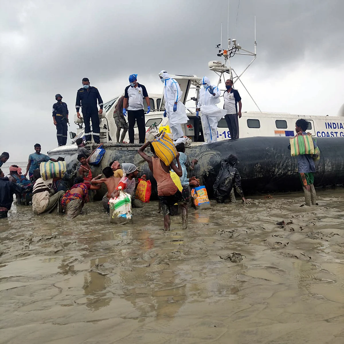 Indian Coast Guard personnel carried out a rescue operation after the landfall of Cyclone Yaas, in Bhubaneswar on Wednesday.