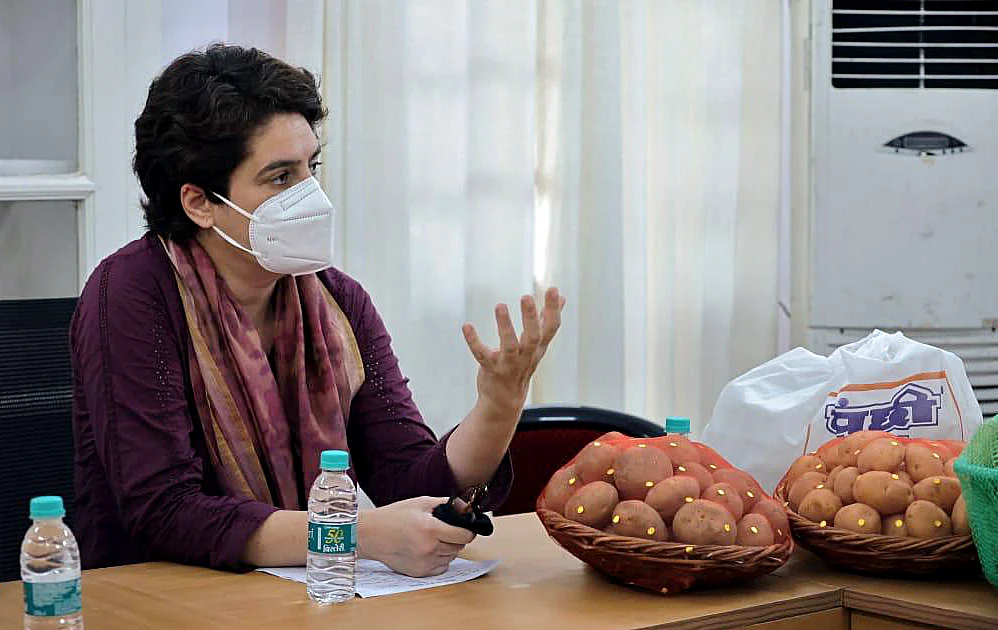 Uttar Pradesh, July 16 (ANI): All India Congress Committee (AICC) General Secretary Priyanka Gandhi Vadra speaks during a meeting with farmer leaders, in Lucknow on Friday.