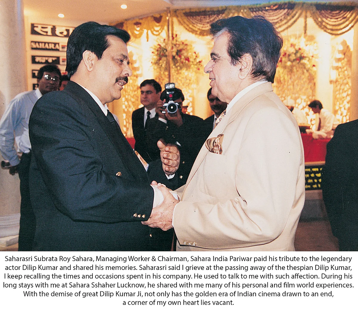 Saharasri Subrata Roy Sahara pens down his emotional tribute to the legendary actor Dilip Kumar