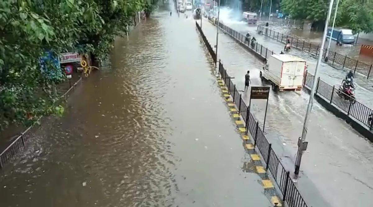 Heavy overnight rainfall causes water-logging on the streets of Dahisar, Mumbai on Friday, July 16, 2021.