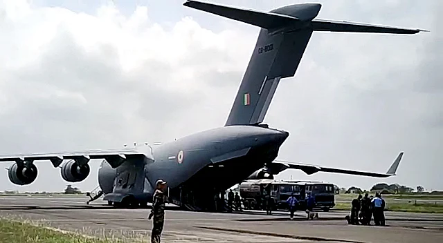 Indian Air Force C-17 aircraft that took off from Kabul, Afghanistan with Indian officials lands in Jamnagar on Tuesday.
