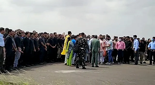 Indian Air Force C-17 aircraft carrying 120 Indian officials that took off from Kabul lands in Jamnagar on Tuesday.