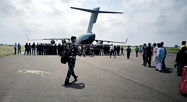 Indian Air Force C-17 aircraft that took off from Kabul, Afghanistan with Indian officials lands in Jamnagar on Tuesday.