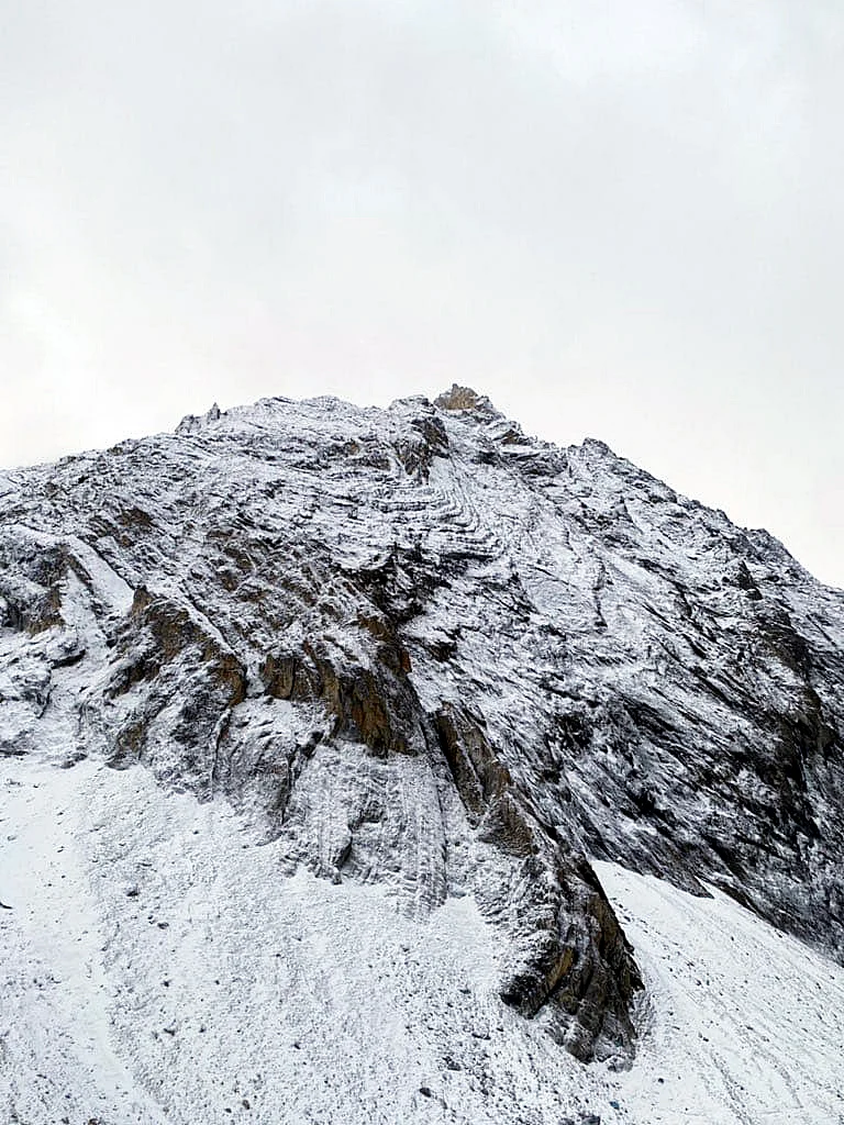 Amarnath Cave Temple receives fresh snowfall, in Anantnag on Monday.