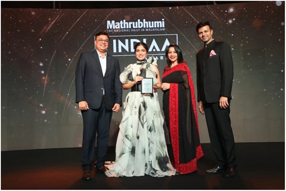 (L-R) - Avinash Pandey, IAA Mancom Member & Chief Executive officer, ABP Network, Bhumi Pednekar, Megha Tata, President- IAA India Chapter & Abhishek Karnani, Chairperson, IAA IndIAA Awards