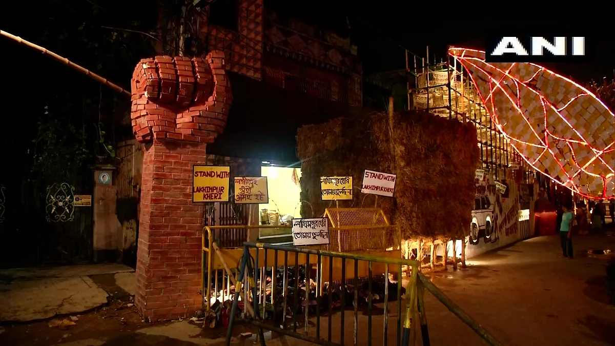 Durga puja pandal showcases history of farm protests in India, in Kolkata's Dum Dum Park