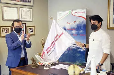 Civil Aviation Minister Jyotiraditya Scindia virtually flags off Alliance Air flight connecting...