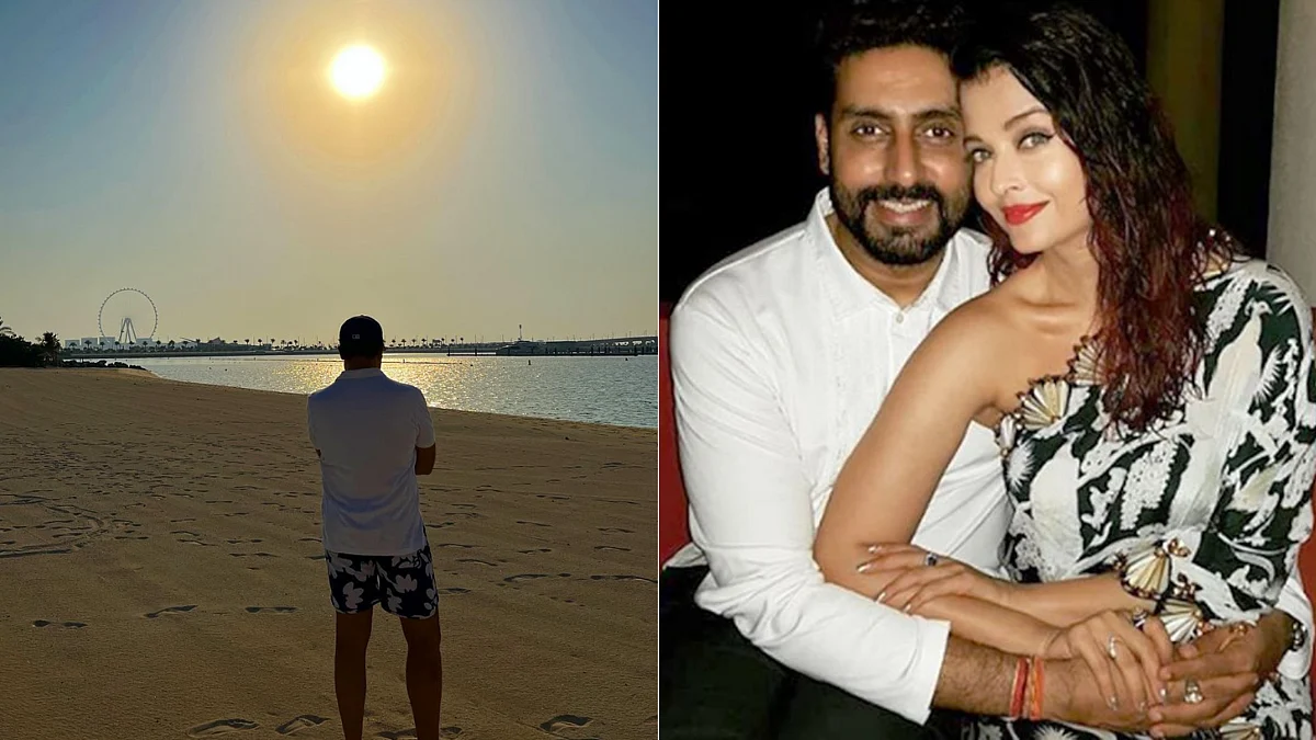 Aishwarya Rai turns photographer for husband Abhishek Bachchan as he enjoys sunset at a beach in...