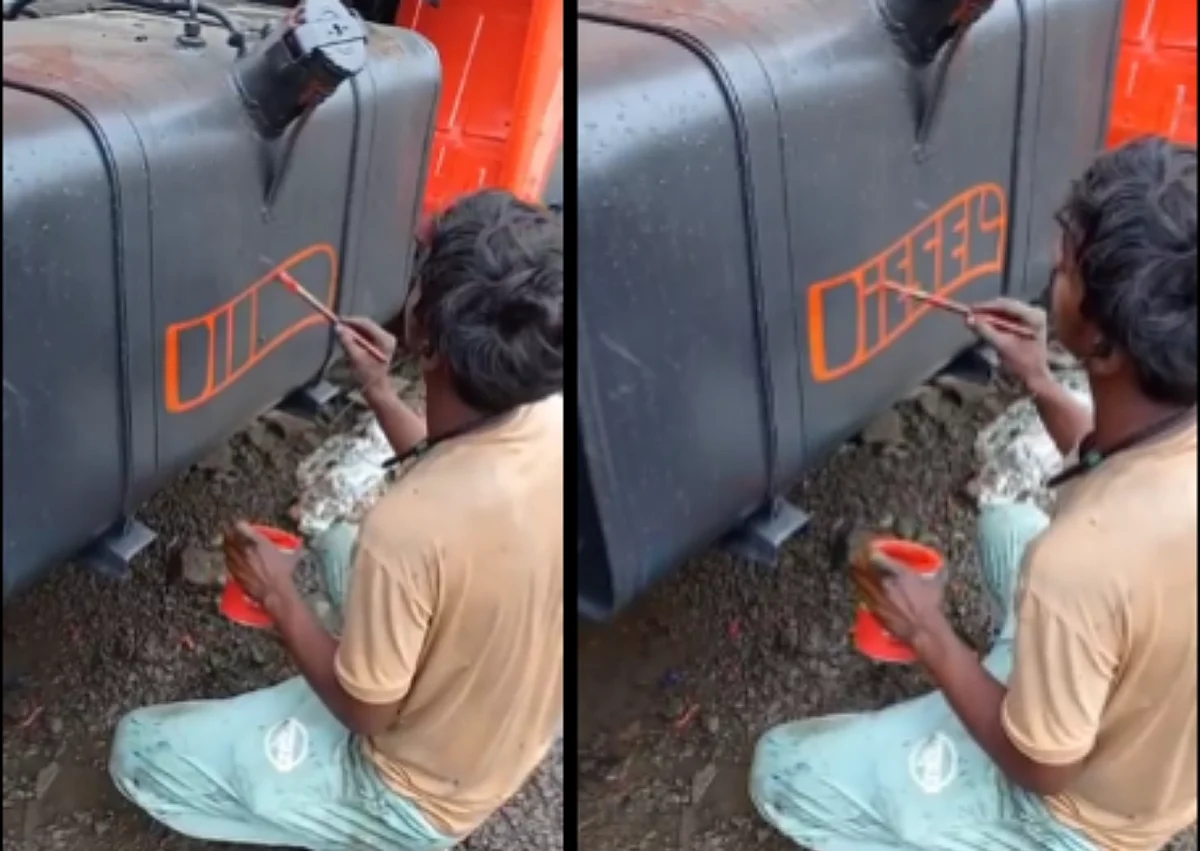 WATCH: Painter's way of writing 'Diesel' on fuel tank leaves netizens awestruck as video goes viral