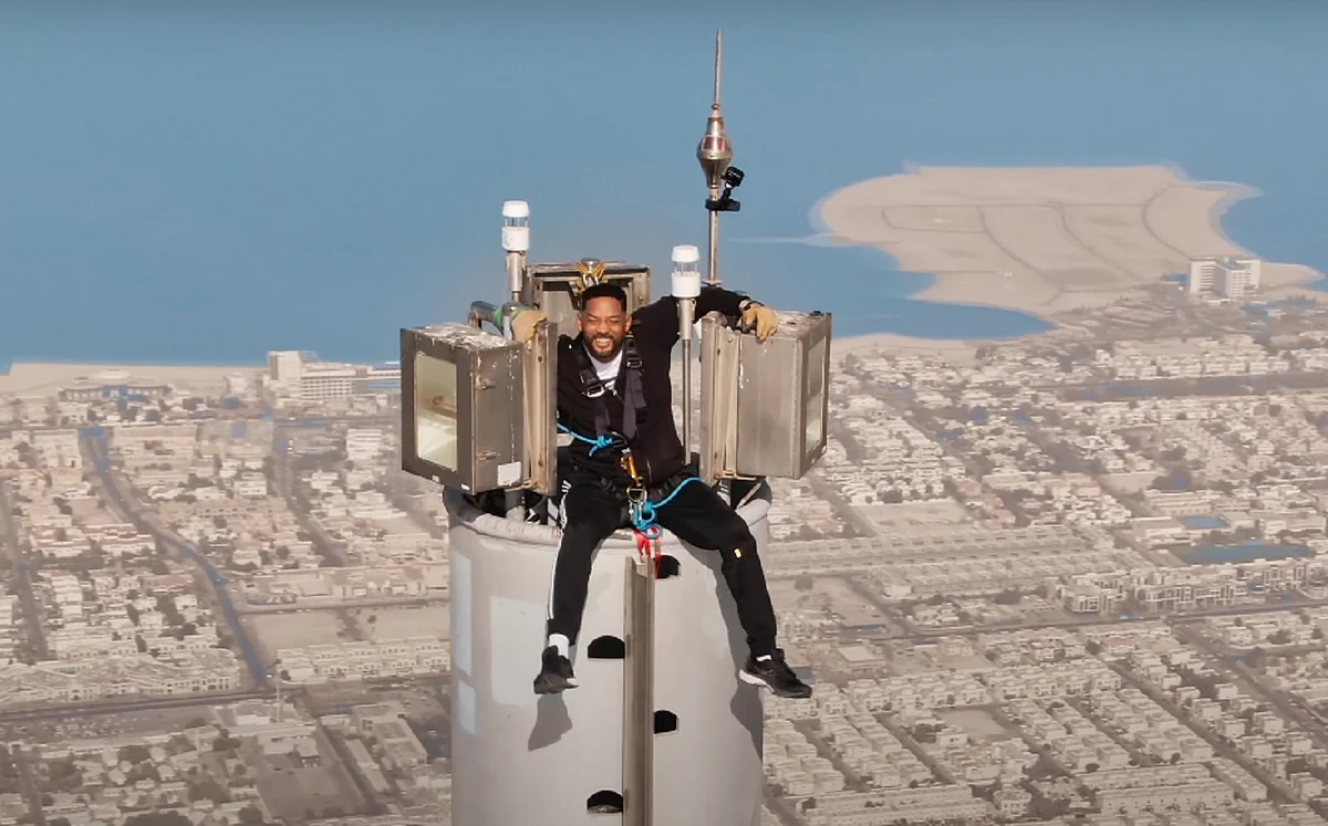 Watch Video: Will Smith bravely climbs to the top of Dubai's Burj Khalifa for 'Best Shape of My...