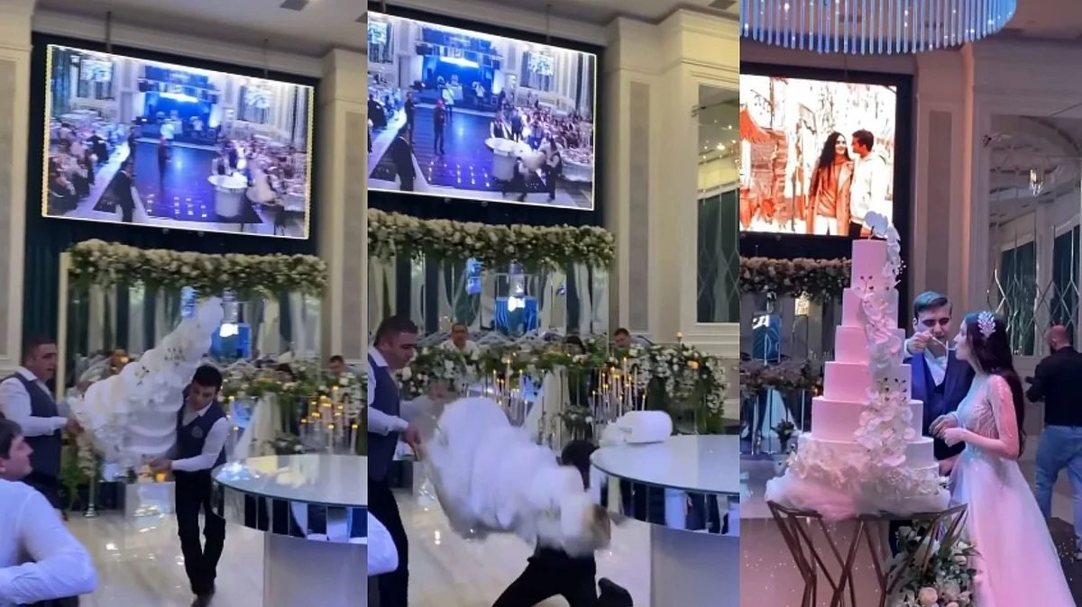 WATCH: Bride & groom stunned as hotel staff drops wedding cake in viral video, check what happens...