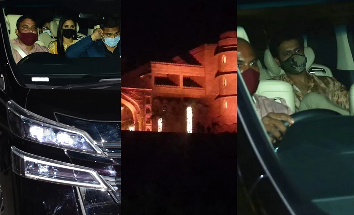 In Pics: Katrina Kaif, Vicky Kaushal and other family members arrive at their wedding venue in...