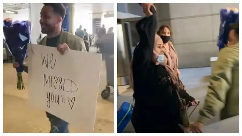 WATCH: Man welcomes mother with flowers and card at airport only to receive 'chappal ki pitai'!...
