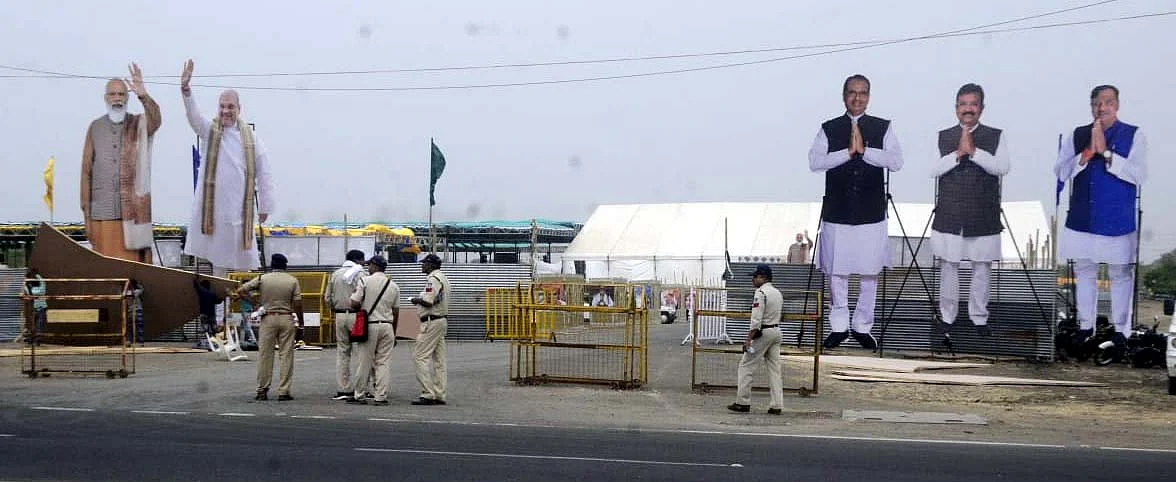 Police security at Jamboree Maidan for Union Home Minister Amit Shah's visit to Bhopal on Friday.
