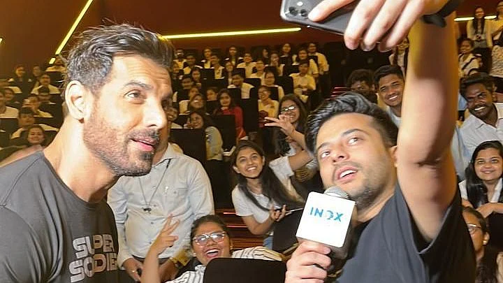 Photos: John Abraham surprises fans by attending a special screening of 'Attack' in Mumbai
