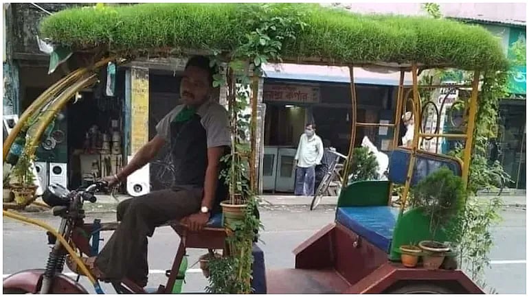 Grass wali autorickshaw goes viral on Twitter for its 'pretty cool' approach - Vimarsana News