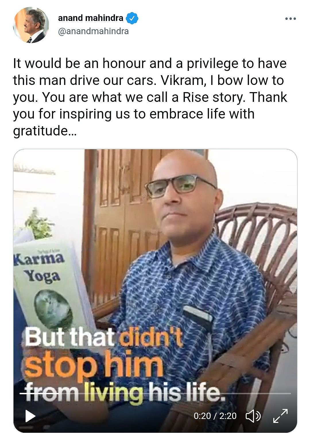 Indore: Disabled city man earns praise from Anand Mahindra - Vimarsana News