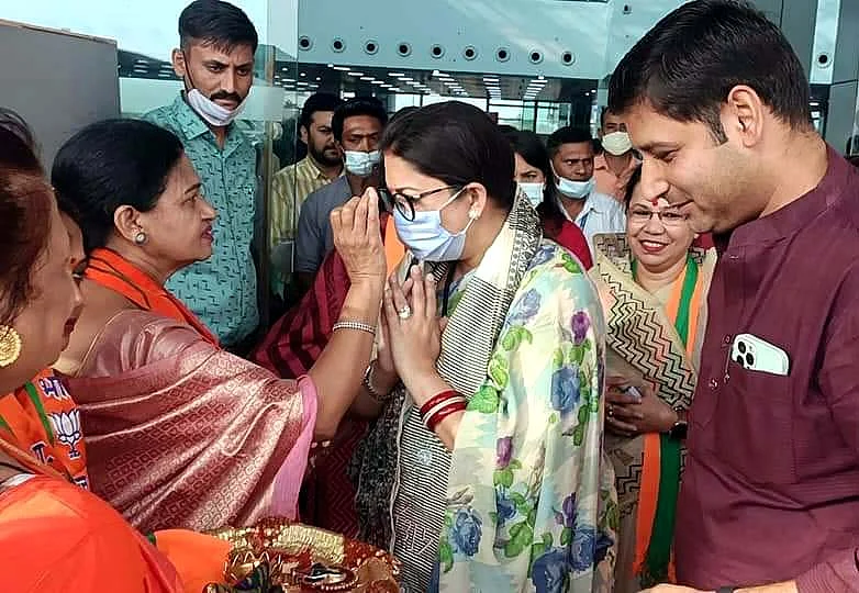 Union Women and Child Development Minister Smriti Irani being welcomed.
