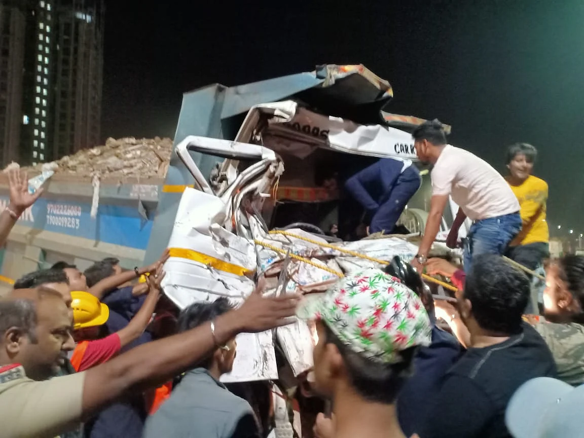 The dumper driver, who was trapped inside the vehicle sustained minor injuries to his right leg and was rushed to a nearby hospital for treatment.