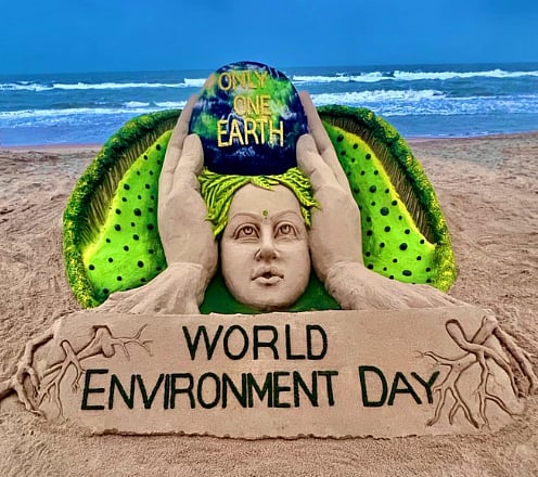 World Environment Day: Sudarsan Pattnaik creates sand art at Puri beach to mark day - Vimarsana News