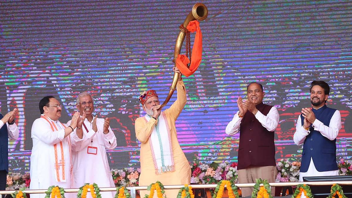 PM Modi blows traditional 'Ranshinga', sounds poll bugle in Himachal - Vimarsana News