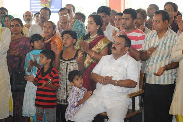 Ashok Kharat at a ceremony in Ishaneshwar Temple