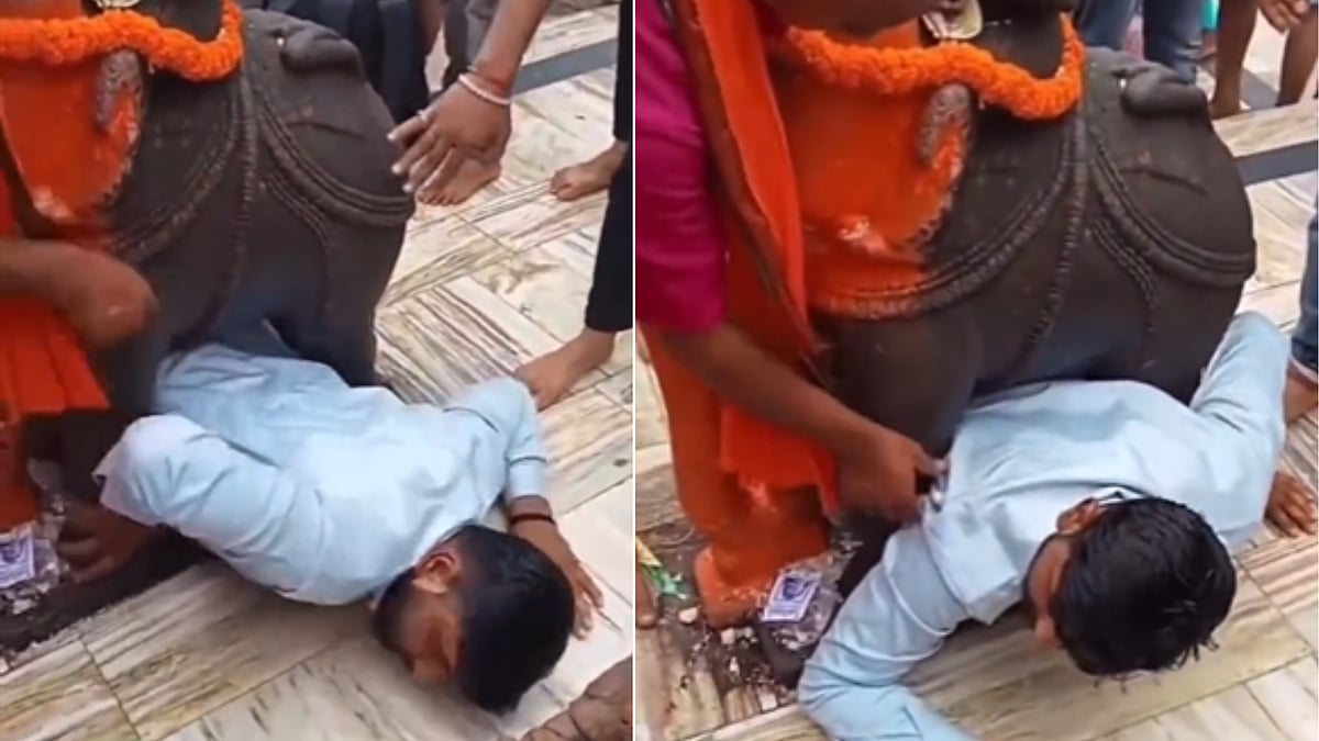 WATCH: Devotee gets stuck under elephant statue at Gujarat temple, video goes viral - Vimarsana News
