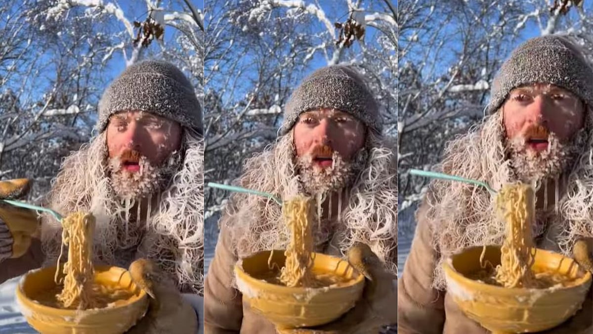 Watch: Man in extreme cold weather with a bowl of noodles which freezes mid- air