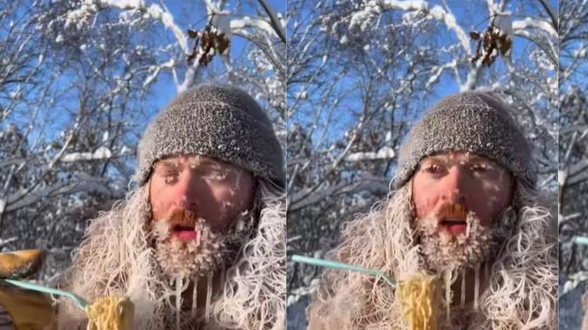 Watch: Man in extreme cold weather with a bowl of noodles which freezes mid- air