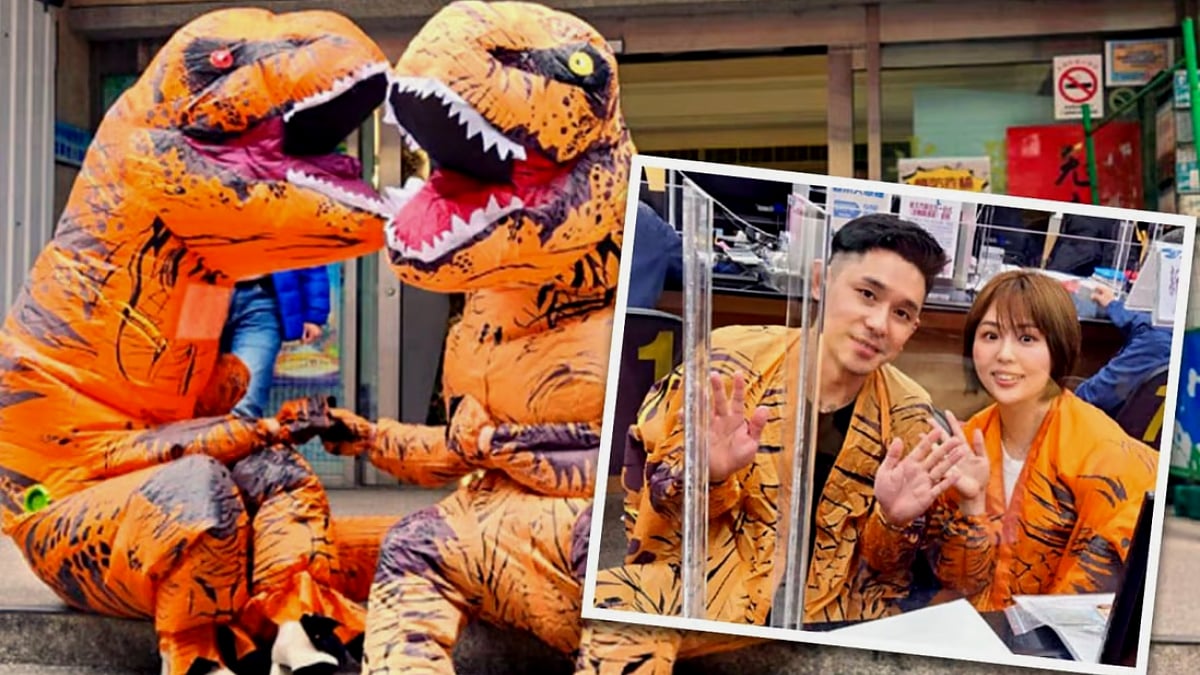 Jurassic Park craze! Chinese couple goes viral for marrying in 'dinosaur' costumes - Vimarsana News