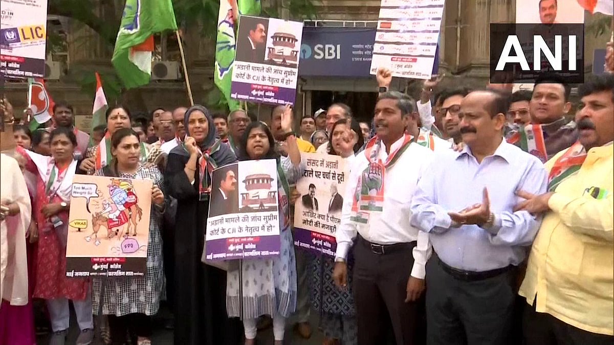 Adani vs Hindenburg: Congress stages protest outside LIC, SBI offices across India