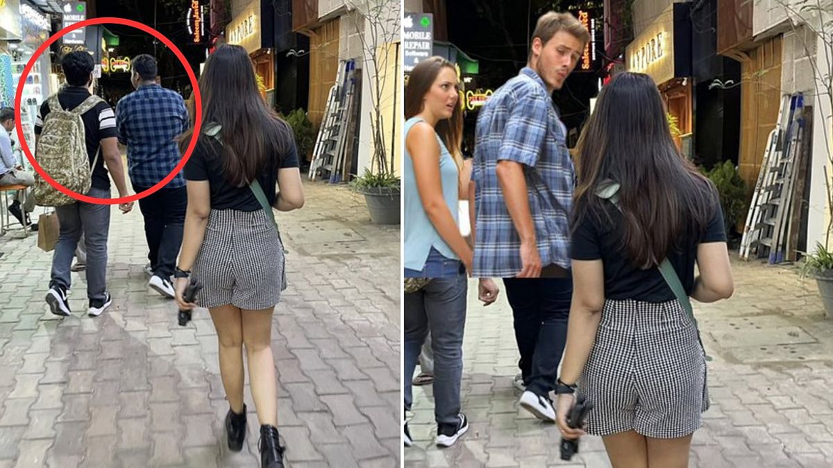 2 men photobomb girl's image from Delhi's Khan market; netizens help her edit the click in most hilarious ways - Vimarsana News