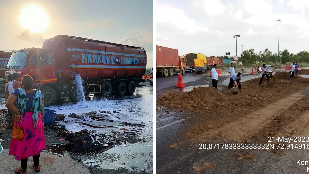 Palghar: Oil tanker overturns on Mumbai-Ahmedabad highway near Dapcheri check post; traffic disrupted - Vimarsana News