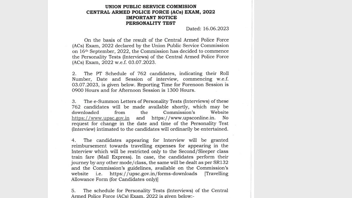 Upsc Capf Ac 2022 Exam Interview Dates Out At Upsc Gov In Upsc Capf Ac 2022 Exam Interview Dates Out At Upsc Gov In
