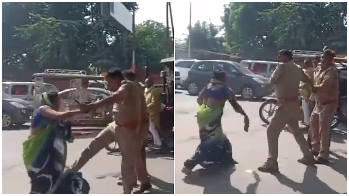 UP: Woman Hits Police Officer With 'Chappal' On Road After He Kicks Her In Mathura; Suspended After...