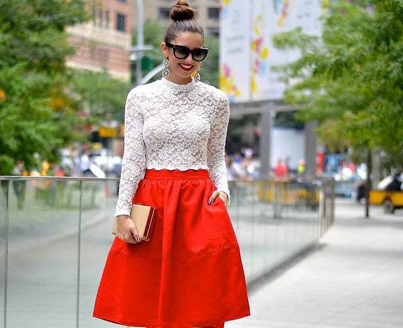 red skirts mid length