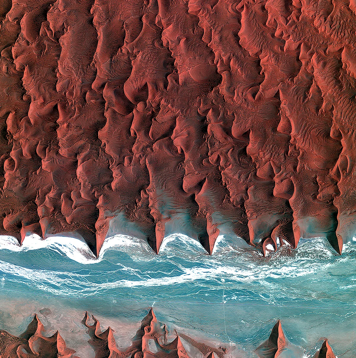 Korea’s Kompsat-2 satellite’s captured image over the sand seas of the Namib Desert on 7 January 2012. One of Anadol’s inspirations.