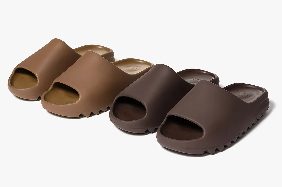 Adidas Yeezy slide in 'Core' and 'Soot'