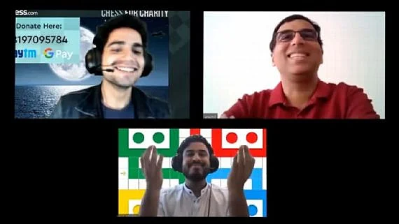 Samay Raina with Vishwanathan Anand and Abish Mathew