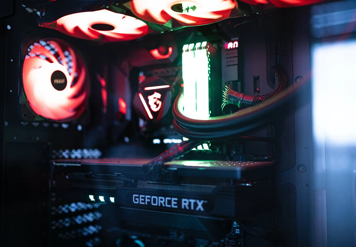 A built PC with RGB RAM and a NVDIA graphics card